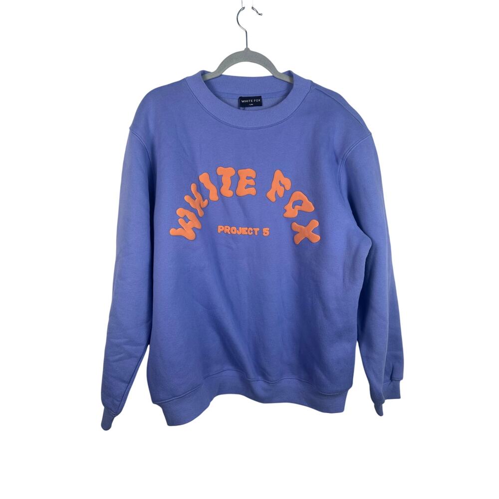 White Fox Project 5 Sweater Women S/M Blue Orange NWOT Oversized Crewneck